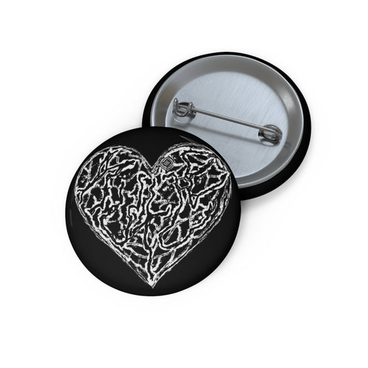 Kutie Black Heart Pin Button — Hand-Drawn Scribble Heart Enamel Badge