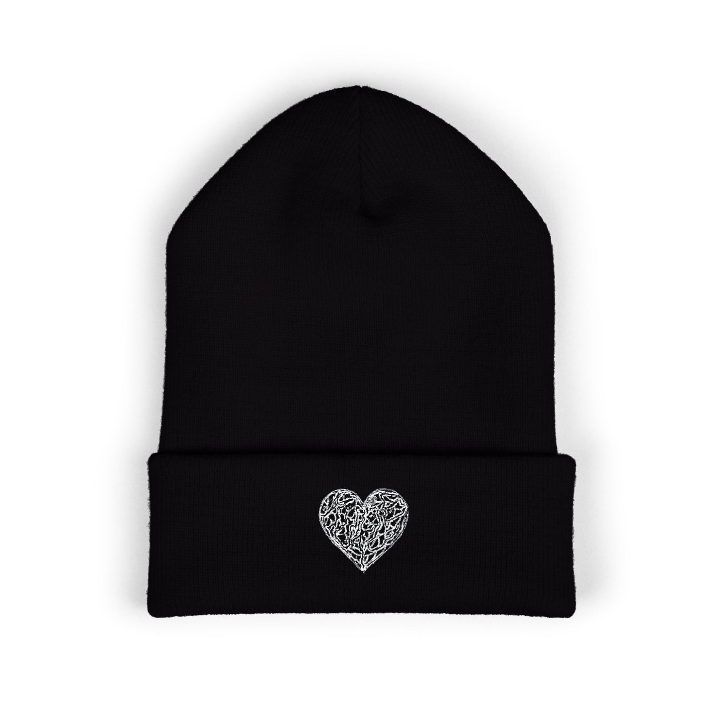Kutie Embroidered Heart Beanie — Classic Cuffed Knit Hat