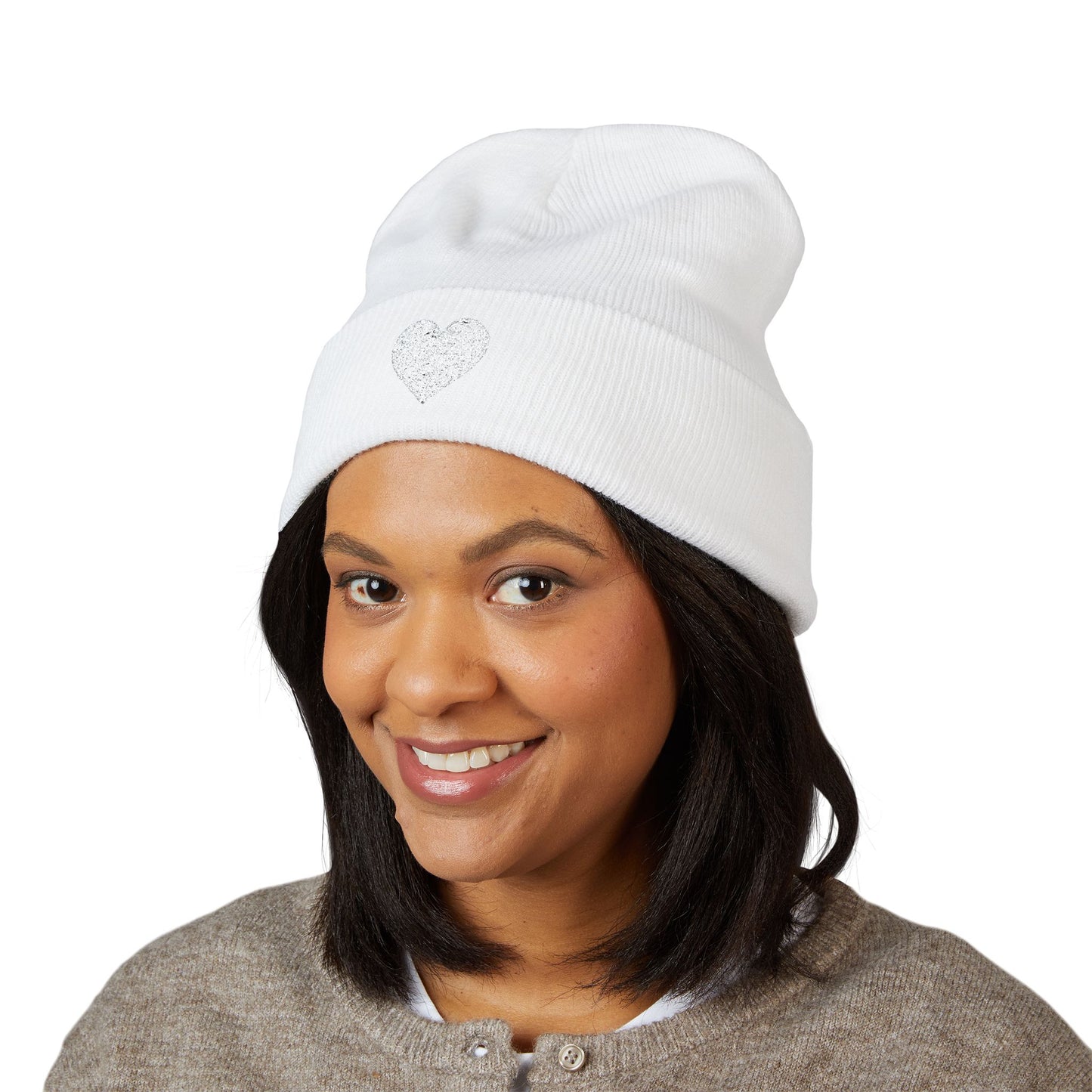 Kutie Embroidered Heart Beanie — Classic Cuffed Knit Hat