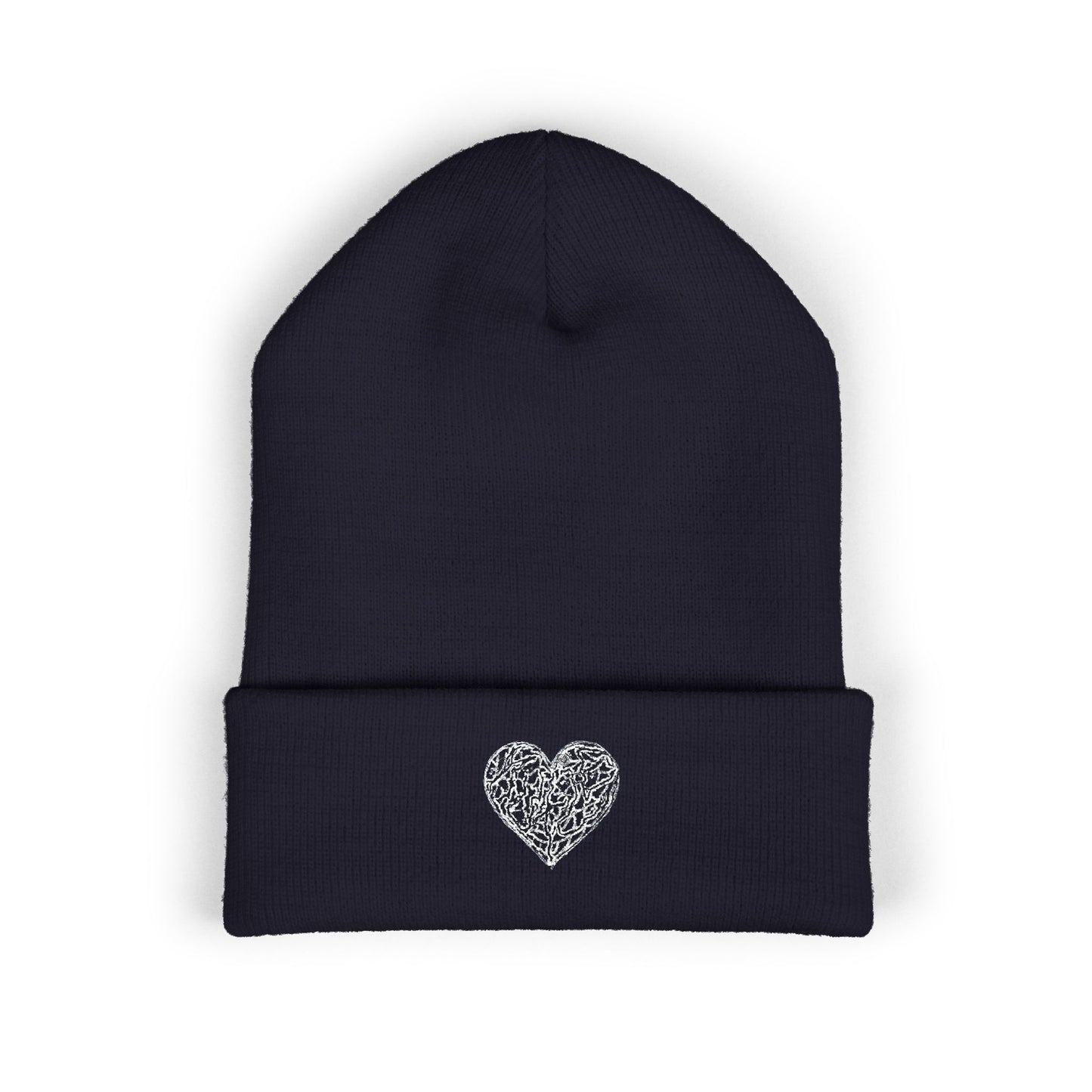 Kutie Embroidered Heart Beanie — Classic Cuffed Knit Hat