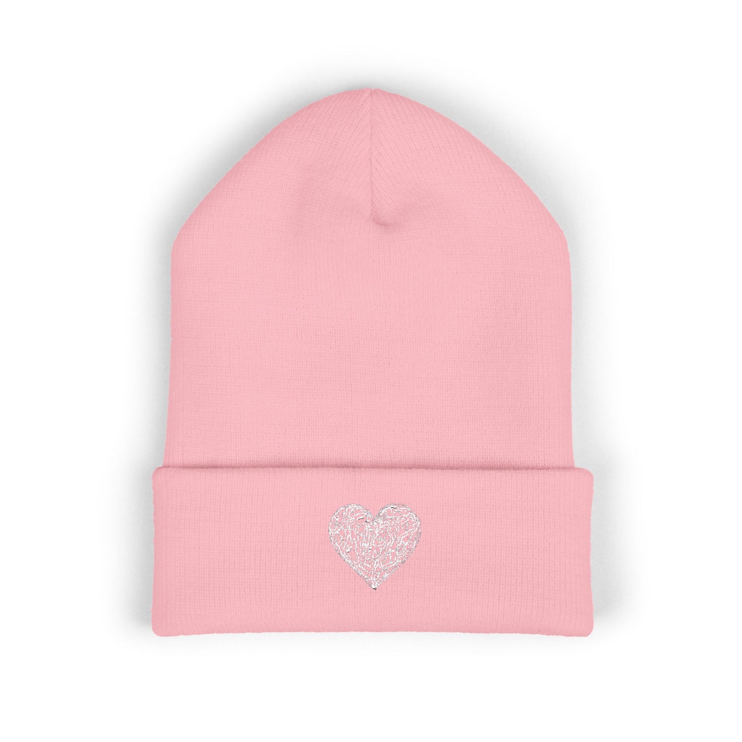 Kutie Embroidered Heart Beanie — Classic Cuffed Knit Hat