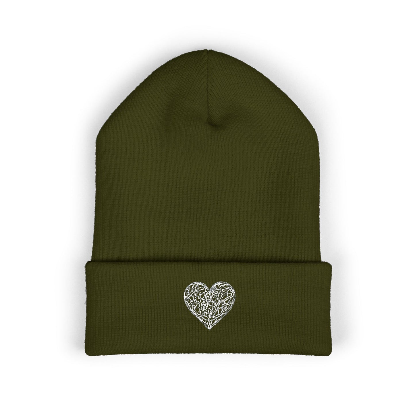 Kutie Embroidered Heart Beanie — Classic Cuffed Knit Hat