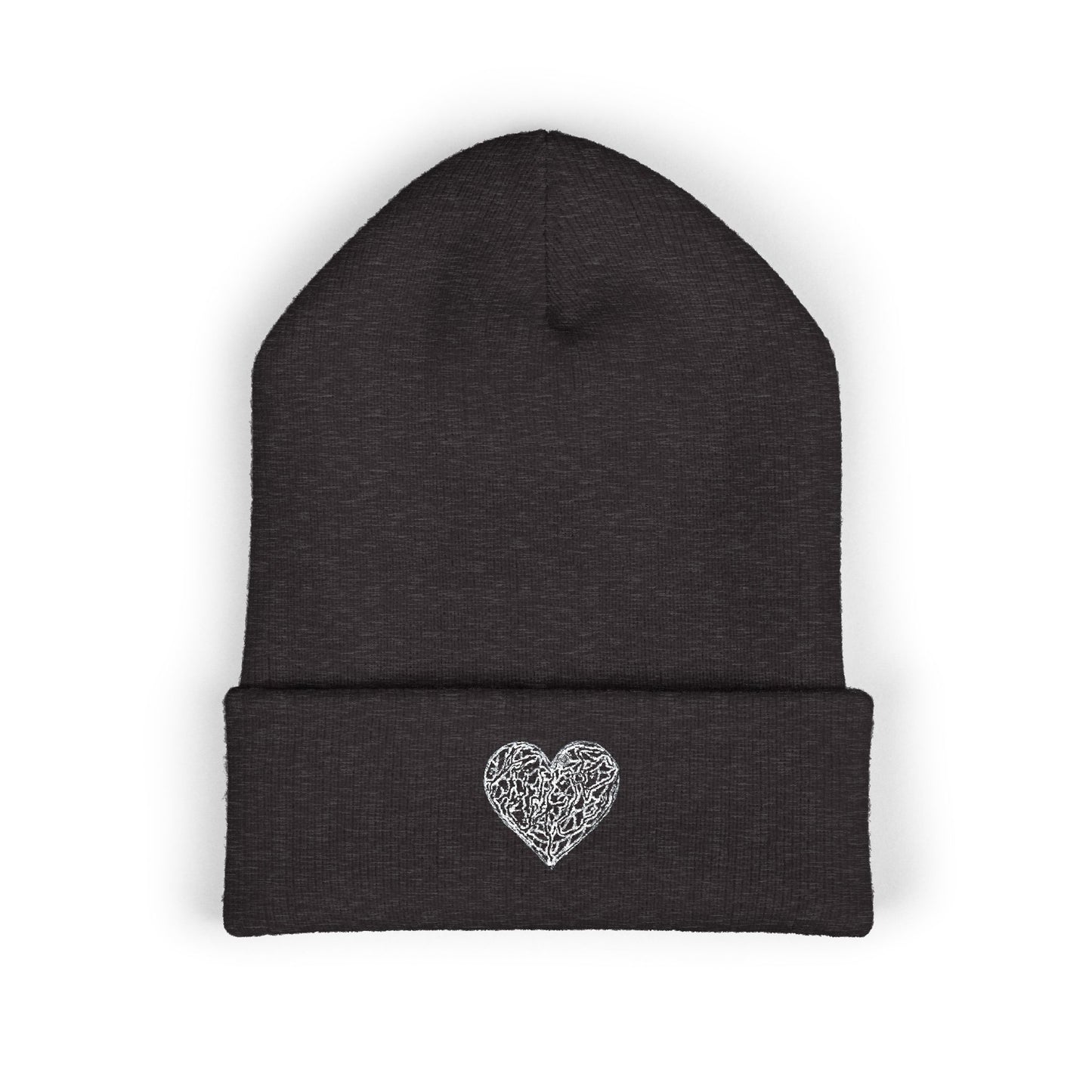 Kutie Embroidered Heart Beanie — Classic Cuffed Knit Hat