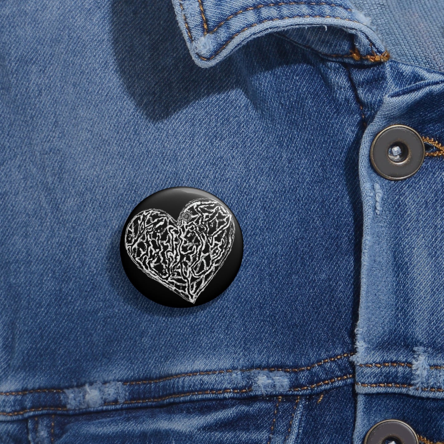 Kutie Black Heart Pin Button — Hand-Drawn Scribble Heart Enamel Badge