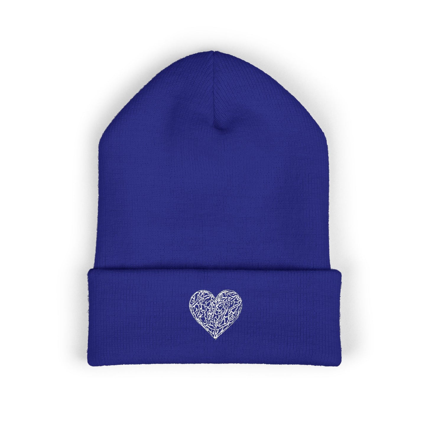 Kutie Embroidered Heart Beanie — Classic Cuffed Knit Hat