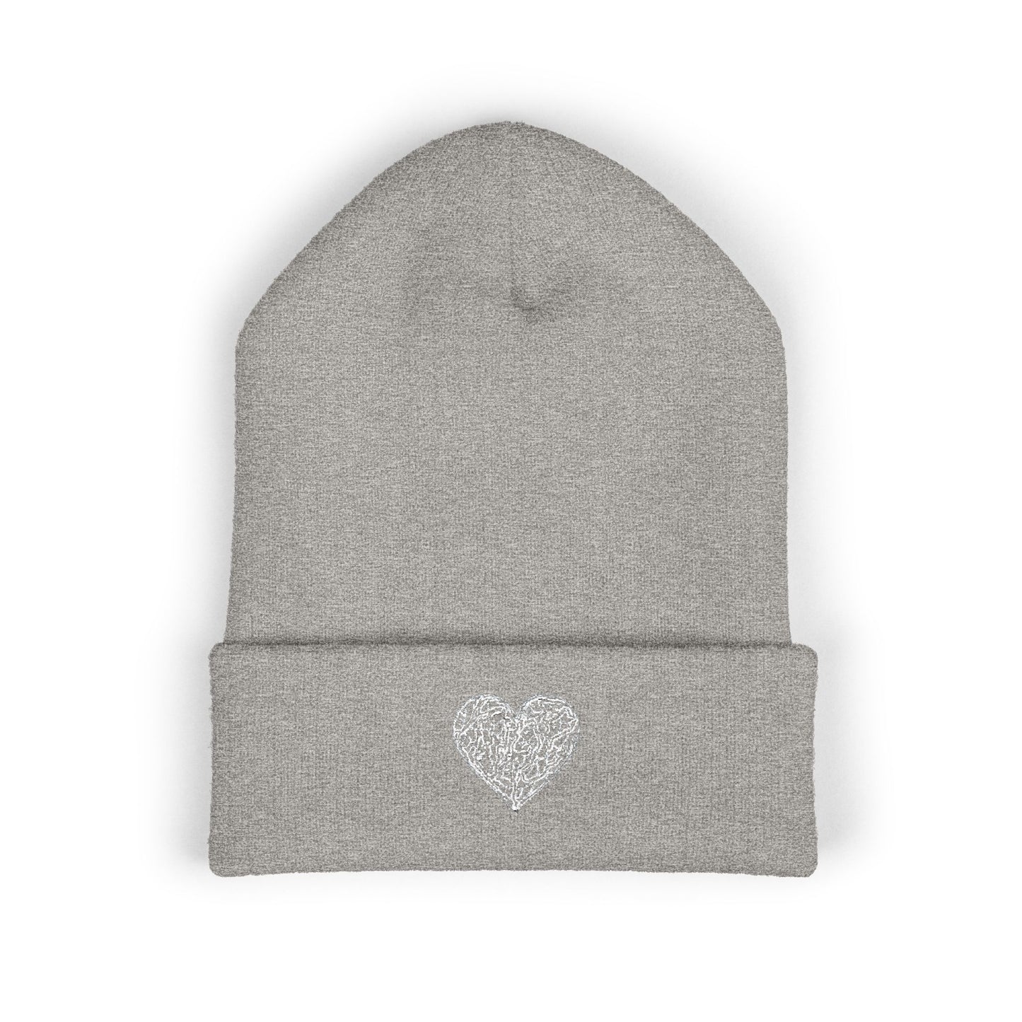Kutie Embroidered Heart Beanie — Classic Cuffed Knit Hat