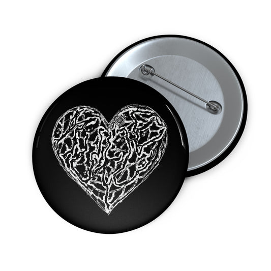 Kutie Black Heart Pin Button — Hand-Drawn Scribble Heart Enamel Badge