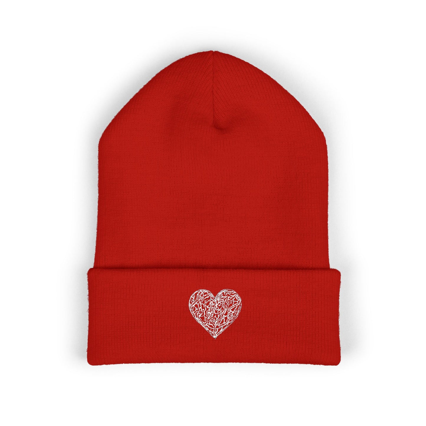 Kutie Embroidered Heart Beanie — Classic Cuffed Knit Hat