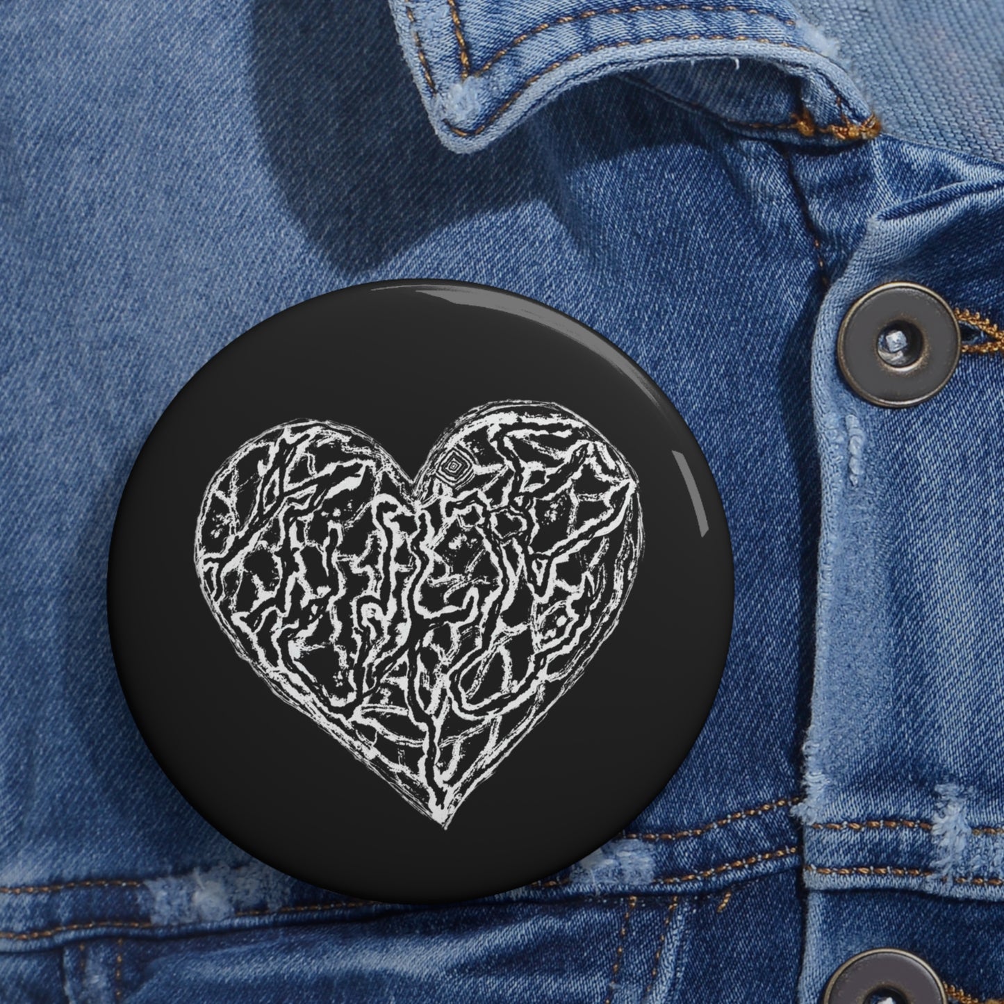 Kutie Black Heart Pin Button — Hand-Drawn Scribble Heart Enamel Badge