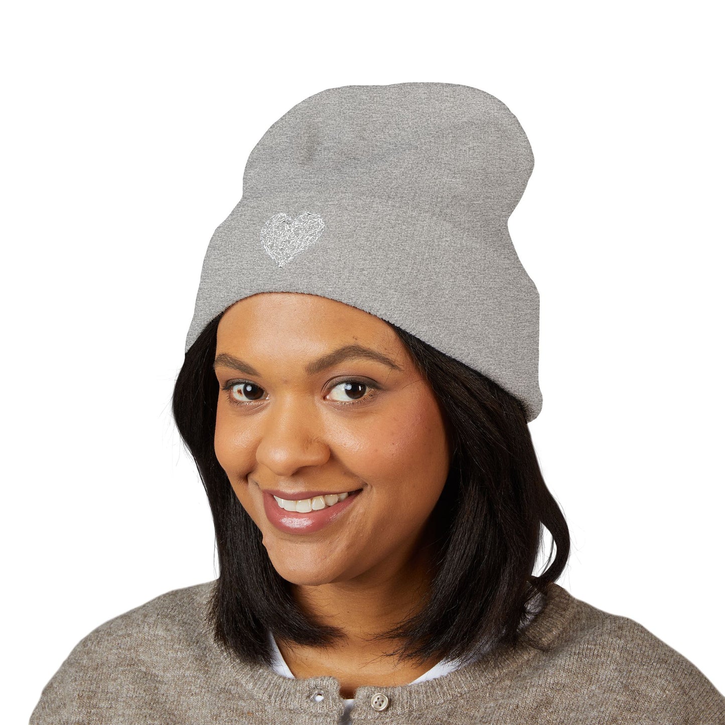 Kutie Embroidered Heart Beanie — Classic Cuffed Knit Hat