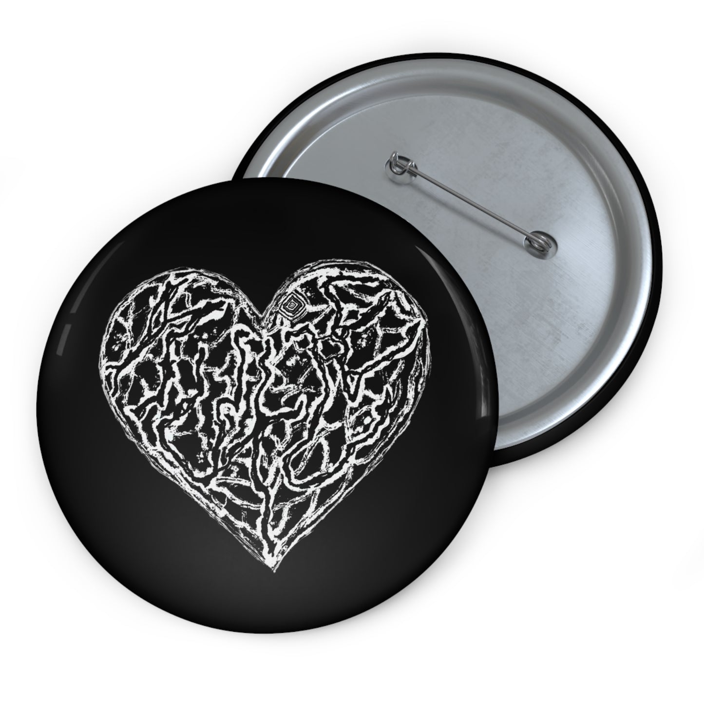 Kutie Black Heart Pin Button — Hand-Drawn Scribble Heart Enamel Badge